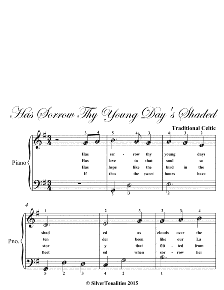 Has Sorrow Thy Young Days Shaded Easy Piano Sheet Music Page 2