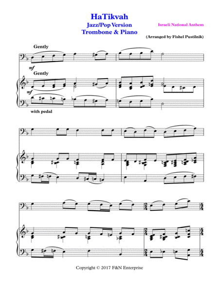 Hatikvah For Trombone And Piano Page 2