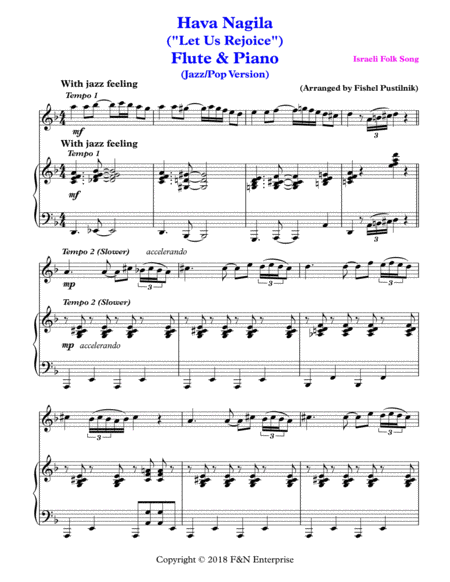 Hava Nagila Piano Background For Flute And Piano Jazz Pop Version Page 2