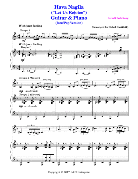 Hava Nagila Piano Background For Guitar And Piano Jazz Pop Version Page 2