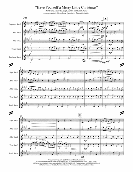 Have Yourself A Merry Little Christmas For Saxophone Quartet Satb Or Aatb Page 2