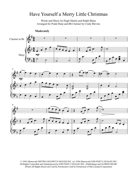 Have Yourself A Merry Little Christmas From Meet Me In St Louis Arranged For Pedal Harp And Bb Clarinet Page 2