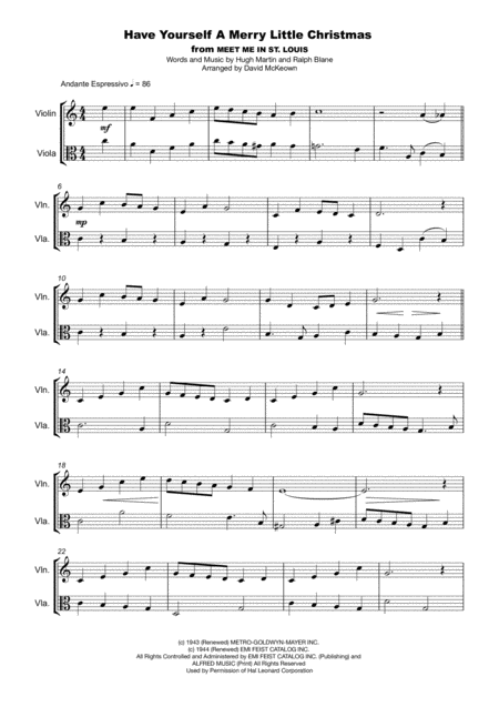 Have Yourself A Merry Little Christmas From Meet Me In St Louis Duet For Violin And Viola Page 2