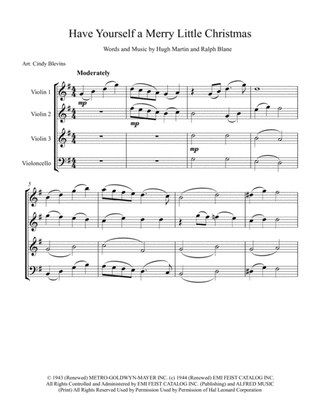 Have Yourself A Merry Little Christmas From Meet Me In St Louis For Three Violins And Cello Page 2