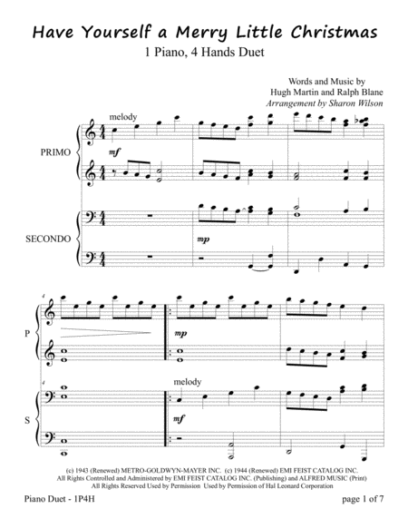 Have Yourself A Merry Little Christmas Intermediate 1 Piano 4 Hands Duet Page 2