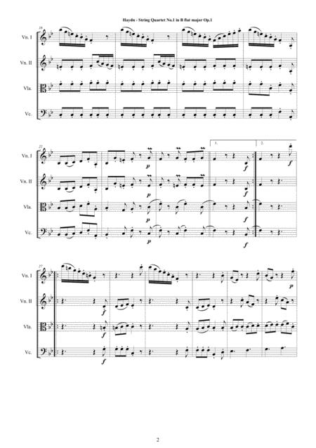 Haydn String Quartet No 1 In B Flat Major Op 1 Complete Score And Parts Page 2