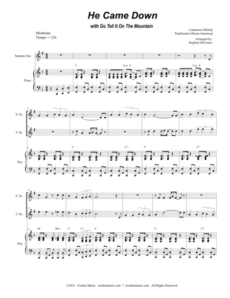 He Came Down With Go Tell It On The Mountain Duet For Soprano Tenor Saxophone Page 2