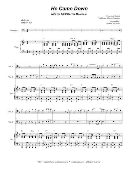He Came Down With Go Tell It On The Mountain Trombone Duet Page 2