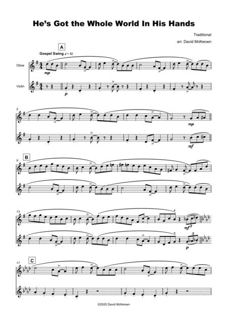 He Got The Whole World In His Hands Gospel Song For Oboe And Violin Duet Page 2