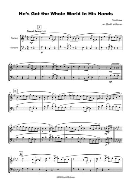 He Got The Whole World In His Hands Gospel Song For Trumpet And Trombone Duet Page 2