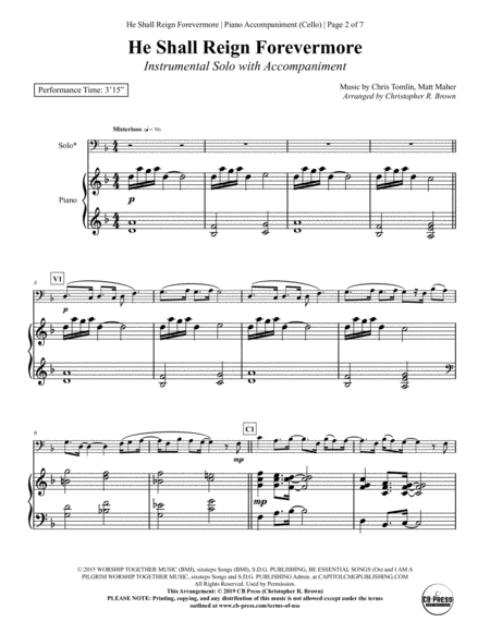 He Shall Reign Forevermore Cello Solo With Piano Accompaniment Page 2