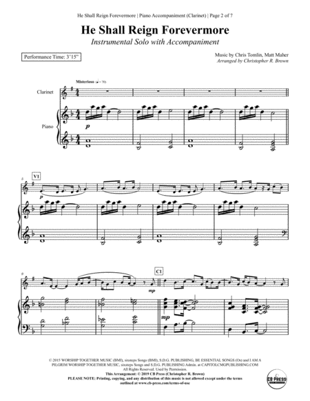 He Shall Reign Forevermore Clarinet Solo With Piano Accompaniment Page 2