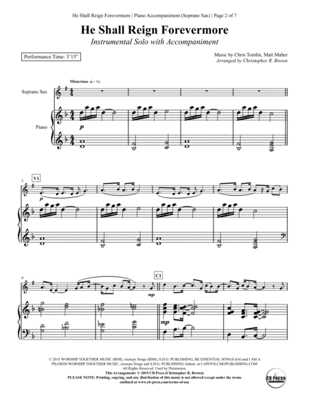 He Shall Reign Forevermore Soprano Sax Solo With Piano Accompaniment Page 2