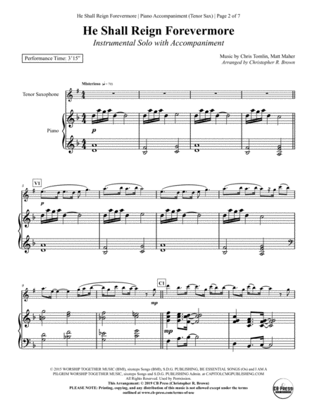He Shall Reign Forevermore Tenor Sax Solo With Piano Accompaniment Page 2