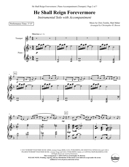 He Shall Reign Forevermore Trumpet Solo With Piano Accompaniment Page 2