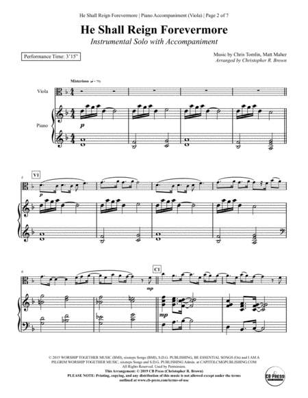 He Shall Reign Forevermore Viola Solo With Piano Accompaniment Page 2