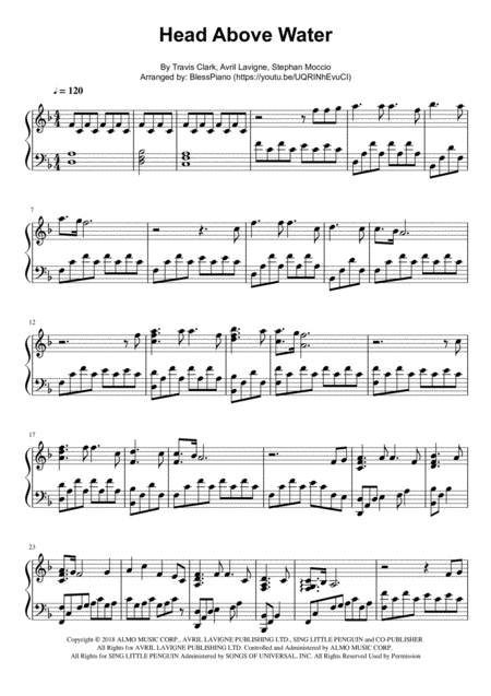 Head Above Water Piano Intermediate By Avril Lavigne Page 2