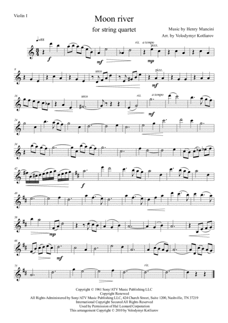 Henry Mancini Moon River For String Quartet With Some Violas Solo Page 2