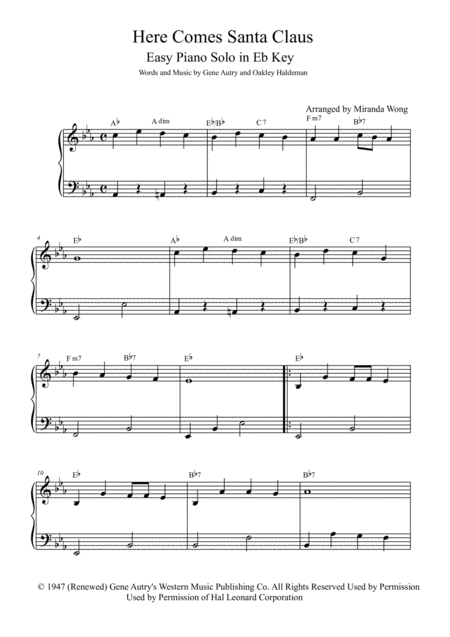 Here Comes Santa Claus Right Down Santa Claus Lane Easy Intermediate Piano Solo In Eb With Chords Page 2