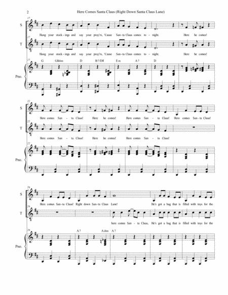 Here Comes Santa Claus Right Down Santa Claus Lane For 2 Part Choir Sop Ten Page 2