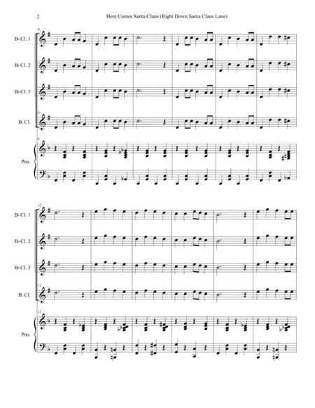 Here Comes Santa Claus Right Down Santa Claus Lane For Clarinet Choir And Piano Page 2