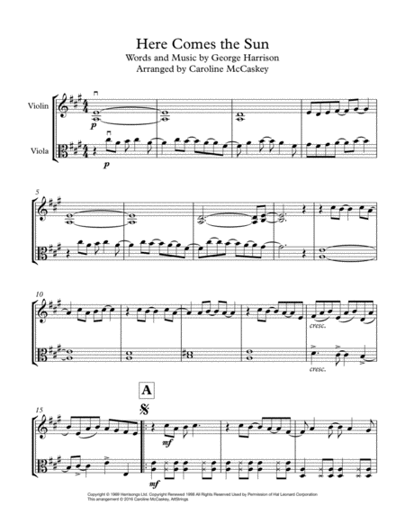 Here Comes The Sun Violin And Viola Duet Page 2