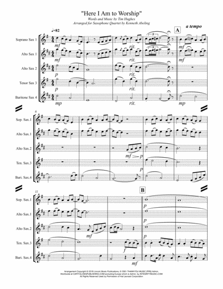 Here I Am To Worship For Saxophone Quartet Satb Or Aatb Page 2