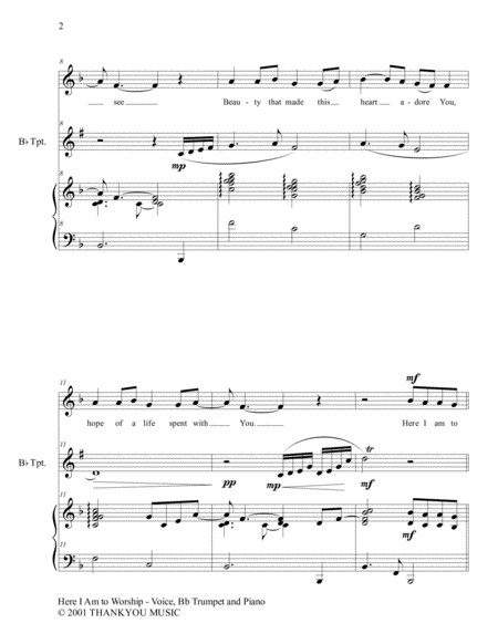 Here I Am To Worship Voice Bb Trumpet And Piano Score Parts Page 2