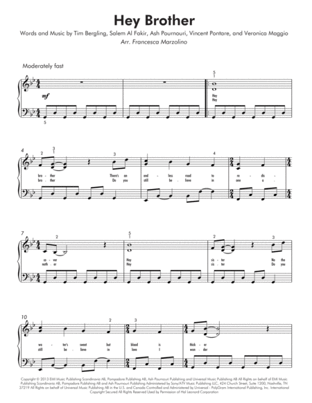 Hey Brother Easy Piano Page 2