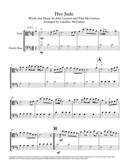 Hey Jude Viola And Double Bass Duet Page 2