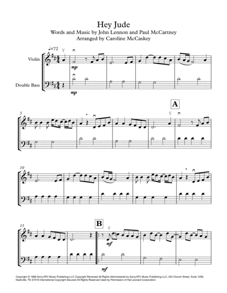 Hey Jude Violin And Double Bass Duet Page 2