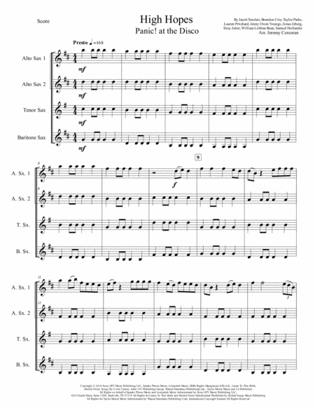 High Hopes By Panic At The Disco For Saxophone Quartet Satb Or Aatb Page 2