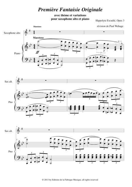 Hippolyte Escudi Premire Fantaisie Originale For Alto Saxophone And Piano Page 2