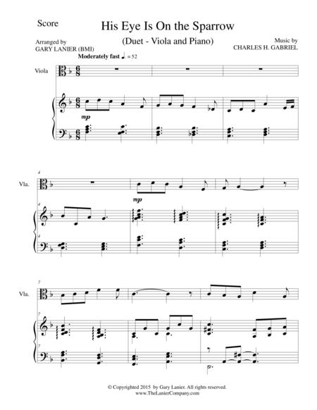 His Eye Is On The Sparrow Duet Viola And Piano Score And Parts Page 2