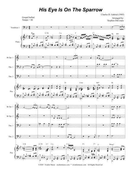 His Eye Is On The Sparrow For Brass Quartet And Piano Alternate Version Page 2