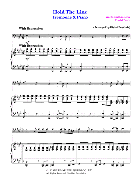 Hold The Line By Toto For Trombone And Piano Video Page 2