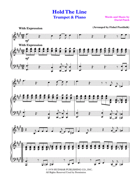 Hold The Line By Toto For Trumpet And Piano Video Page 2