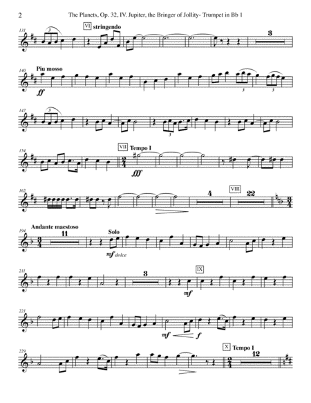 Holst The Planets Iv Jupiter The Bringer Of Jollity Trumpet In Bb 1 Transposed Part Op 32 Page 2