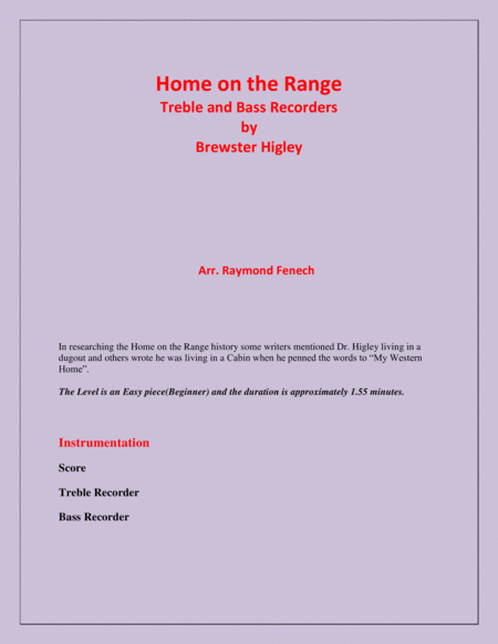 Home On The Range Brewster Higley For Treble And Bass Recorders Easy Beginner Level Page 2