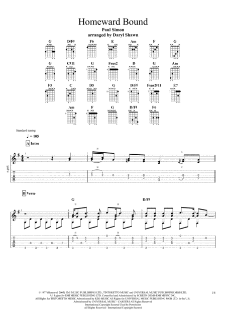 Homeward Bound Simon Garfunkel For Solo Fingerstyle Guitar Page 2