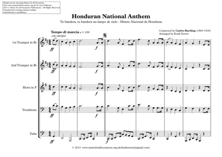 Honduran National Anthem Tu Bandera Tu Bandera Un Lampo De Cielo Himno Nacional De Honduras For Brass Quintet Page 2