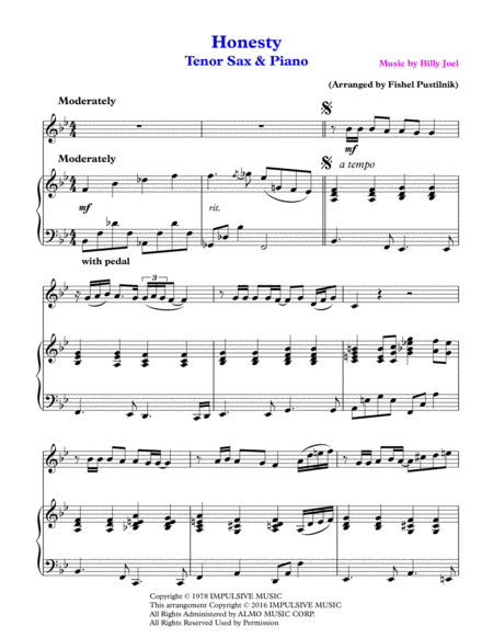 Honesty For Tenor Sax And Piano Video Page 2