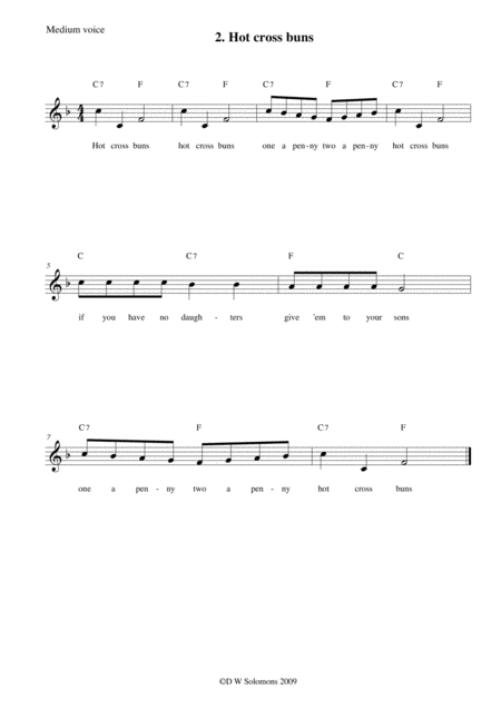 Hot Cross Buns Arranged For High Voice Medium Voice Or Low Voice With Guitar Chord Accompaniments Page 2