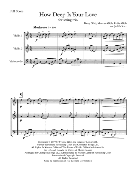 How Deep Is Your Love From The Motion Picture Saturday Night Fever For String Trio Page 2