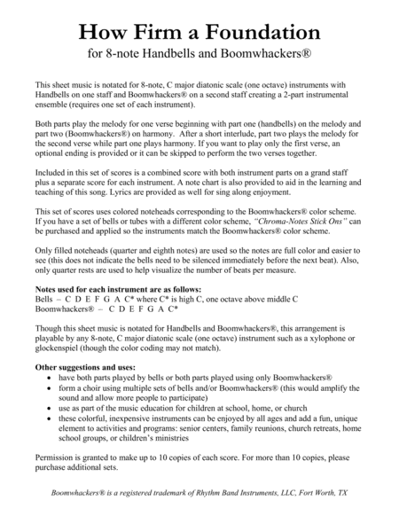 How Firm A Foundation For 8 Note Bells And Boomwhackers With Color Coded Notes Page 2