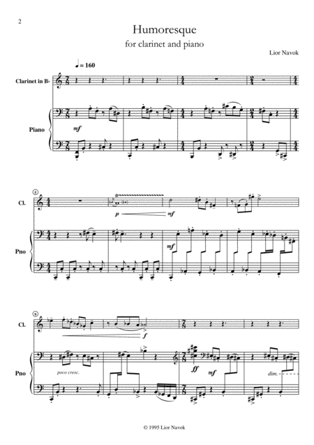 Humoresque Clarinet And Piano Performance Score And Part Page 2