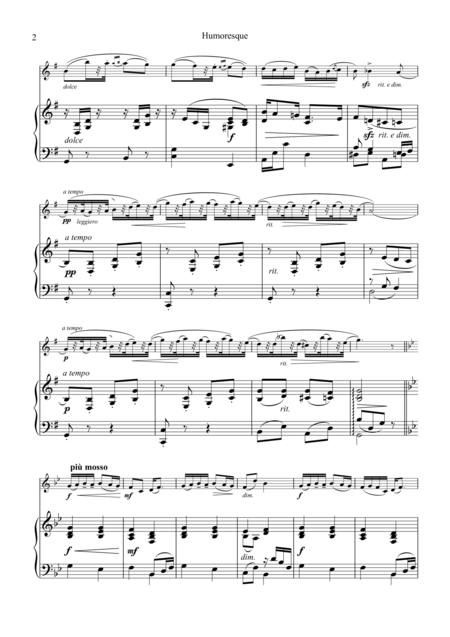 Humoresque For Violin Or Flute And Piano Easy Version Page 2