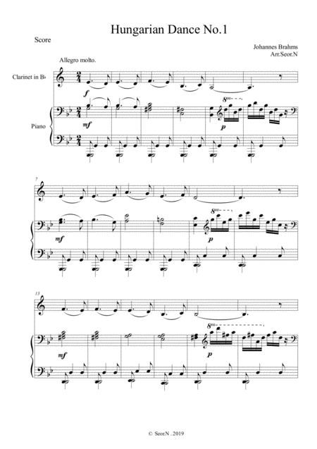 Hungarian Dance No 1 For Clarinet In Bb And Piano Page 2