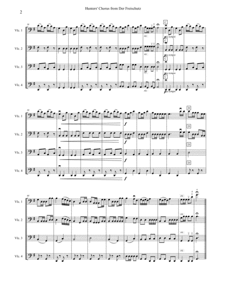 Hunters Choir For Beginner Cello Quartet Four Cellos Op 77 From Der Freischutz Page 2