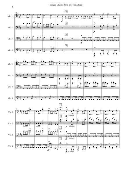 Hunters Chor Us From Der Freischutz Arranged For Intermediate Cello Quartet Four Cellos Page 2